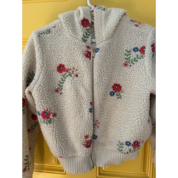 Urban Outfitter Sherpa Jacket Medium Nature Flower Hood Ribbed Waistband Zipper - Picture 7 of 15